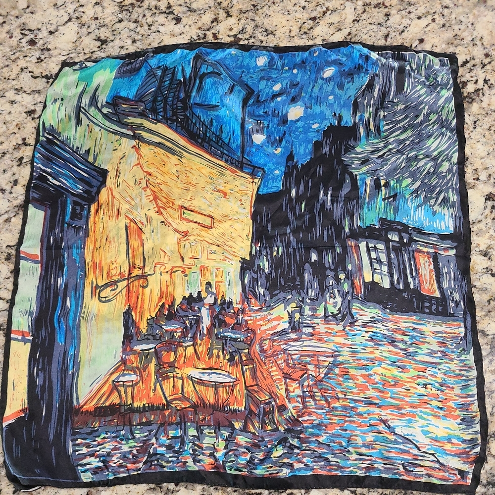 100% Silk Scarf Wrap Headwrap Headband Van Gogh Repro Cafe Terrace